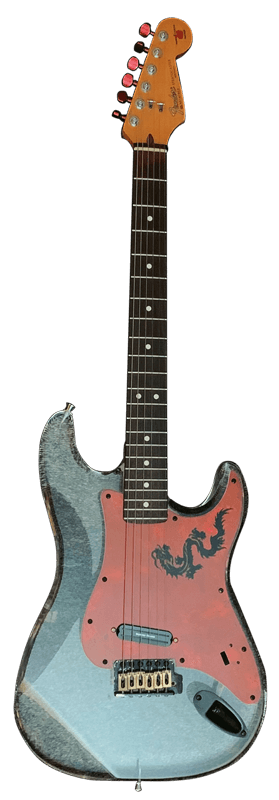 Image of an customized acrylic body guitar from Thumb Groove Guitars