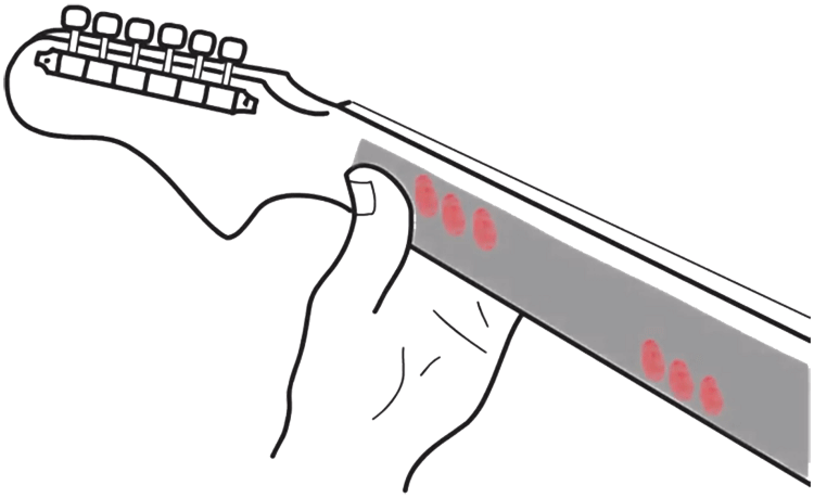 This is an image of the pressure sensitive film used by Thumb Groove Guitars to tailor the Thumb Groove on the necks of our guitars